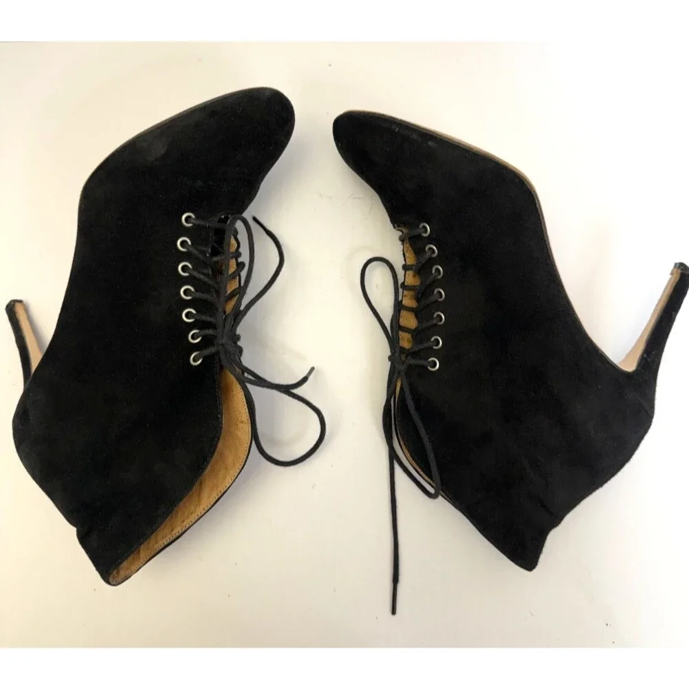 Corso Como Myer Lace Up Heeled Suede Ankle Boot Black Women's Sz 7.5